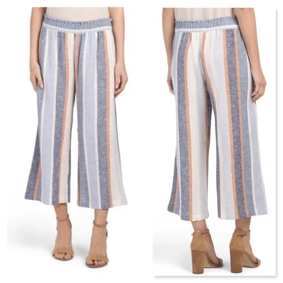 Drew Striped Linen Top & Cropped Pants Set Medium